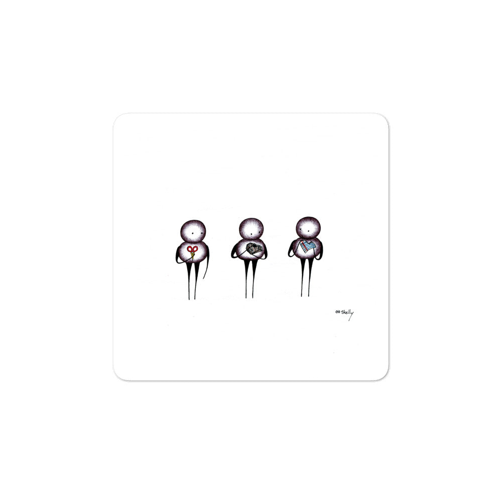 Rock, Paper, Scissors, Bubble-free stickers